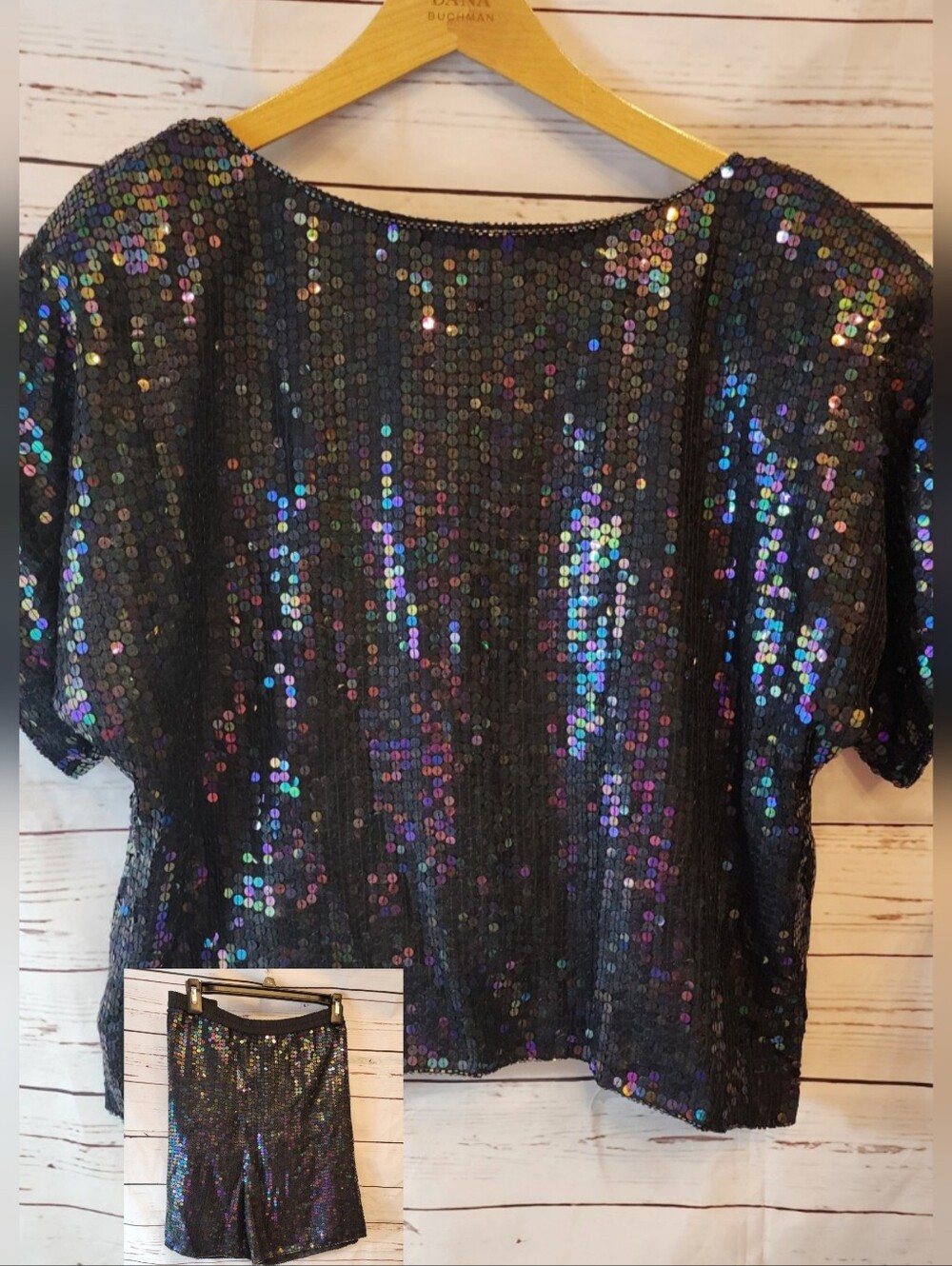 Jewel Queen Black Holographic Sequin Top and Shorts Set